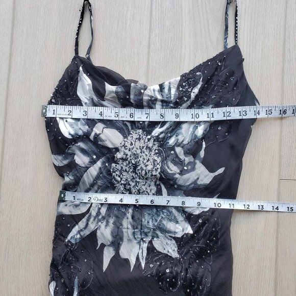 Cache Silk Blend Sleeveless Midi Beaded Dress Asymmetrical Hem - Picture 3 of 10